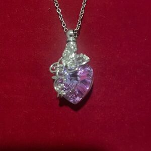 Elegant Silver and Purple Heart Pendant Necklace